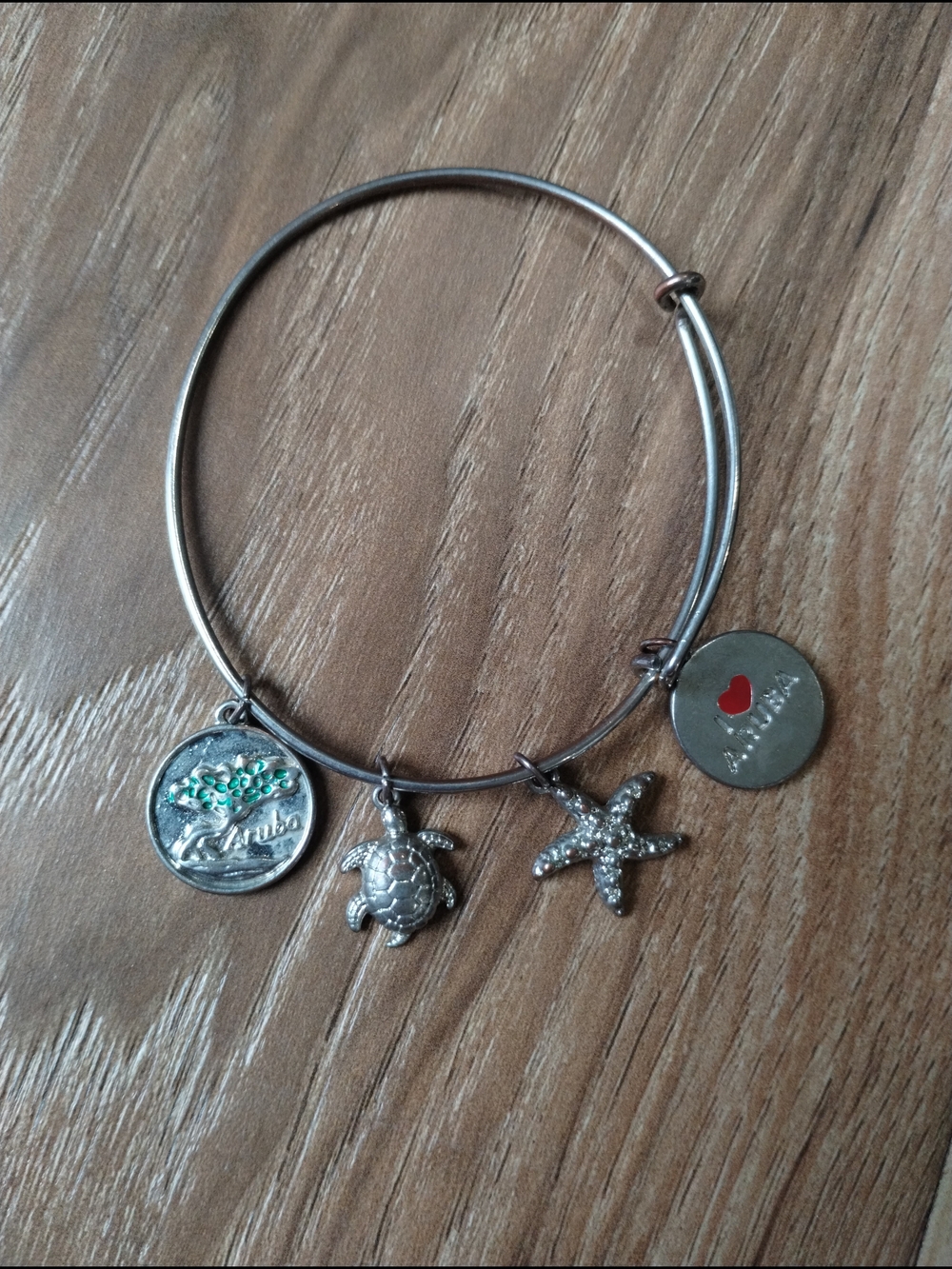 Silver Beach Charm Bangle Bracelet with Turtle & Starfish